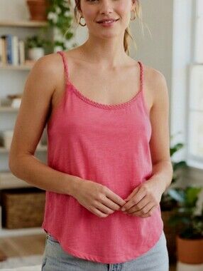 Gap Pink Tank Top With Braided Spaghetti Straps And Neckline Trim Size Large